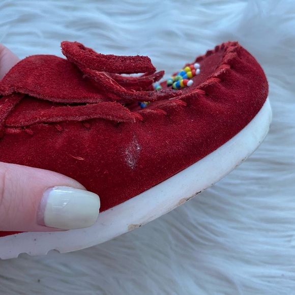 Five Tribe Red Suede Beaded Moccasin Flats - Picture 10 of 13